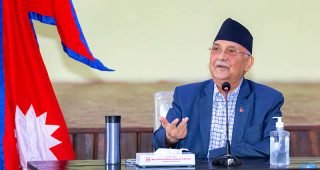 Prime Minister KP Sharma Oli organises a consultation meeting at his official residence in Baluwatar, Kathmandu, on Tuesday, September 8, 2020. The meeting seeks a solution to the psychological effect of COVID-19 pandemic on society. Photo: Rajan Kafle/PM’s Secretariat